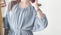 [限量現貨回歸]  Audrey, Dress 淡藍輕優雅Casual入肩線領口連身裙/DS9643