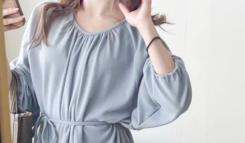 [限量現貨回歸]  Audrey, Dress 淡藍輕優雅Casual入肩線領口連身裙/DS9643
