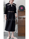 [限量現貨回歸]  French Collar Dress 黑白翻領設計中袖彈性連身裙/ DS9663
