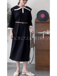 [限量現貨回歸]  French Collar Dress 黑白翻領設計中袖彈性連身裙/ DS9663