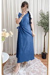 Denim, Dress 牛仔色微入肩寬鬆包式修腰連身裙/ DS9639