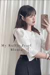 (不透肉雪紡) My ruffle Pearl, Blouse 不透肉雪紡立體荷葉珍珠手袖上衣/ BU9059
