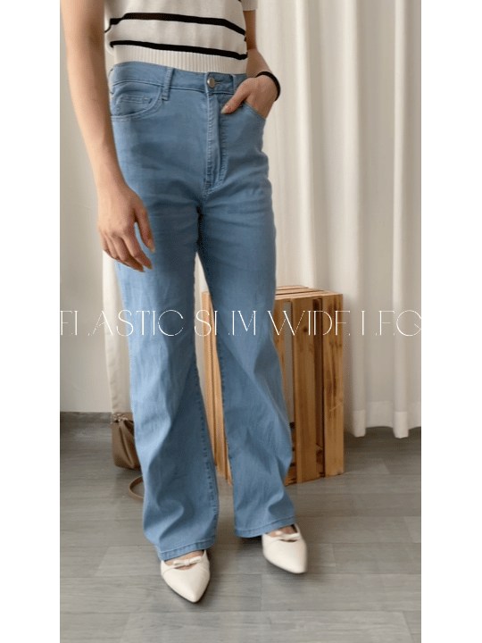 （全彈性 超超超輕～）LightBlue Jeans 全彈性闊直腳顯瘦百搭牛仔褲/ PT8434