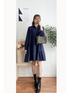 Navy Lady Doll Dress 深藍微絨寬鬆顯瘦A形連身裙/ DS9781