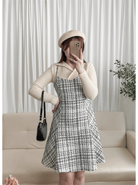 Tweed Dress 混閃十字線合身後橡筋膝上連身裙/ DS9788 (black sold out)
