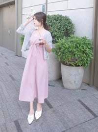 Wrap Vest Dress 彈性交叉領口不貼微修腰吊帶連身裙/ DS9676