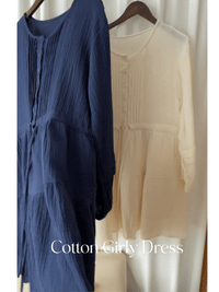 【現貨限量回歸】（不透視不易皺棉感）Cotton Elegant Dress 棉棉舒適立體直條傘形膝上裙/ DS9692