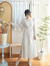 Branches Dress 花枝印花疊V領修腰連身裙/ DS9809