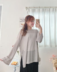 Long knit Top 左右開叉彈性薄線料顯瘦針織/ KT8177