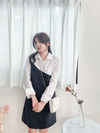 Navy Spliced Shirt Dress 深藍直條紋拼接恤衫裙/ DS9702