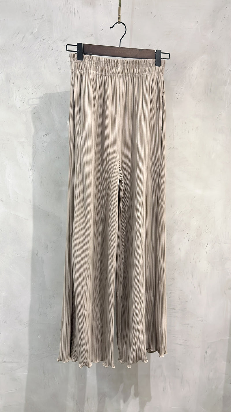 ( 獨特花邊褲腳) Beige 杏色花邊褲腳防皺闊腳褲, Pants/ PT8412