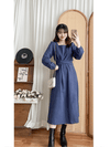 ! 熱賣款式 限量現貨 ✨Square Collar Dress 紫藍色方領口左右帶子修腰連身裙/ DS9747