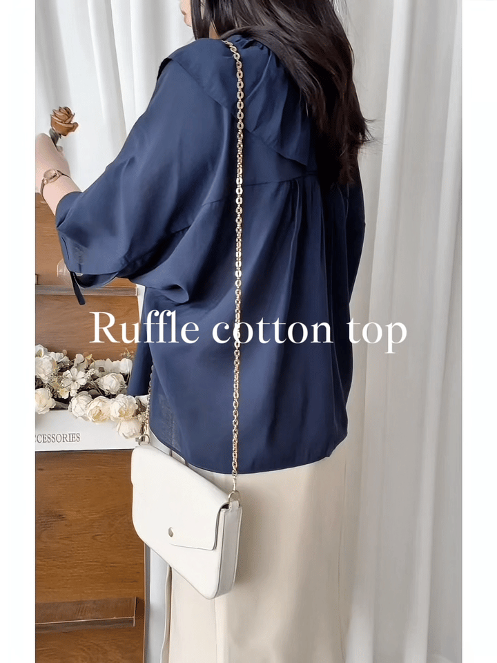 Ruffle Cotton Top 荷葉領口恤衫設計感棉上衣/ BU9095