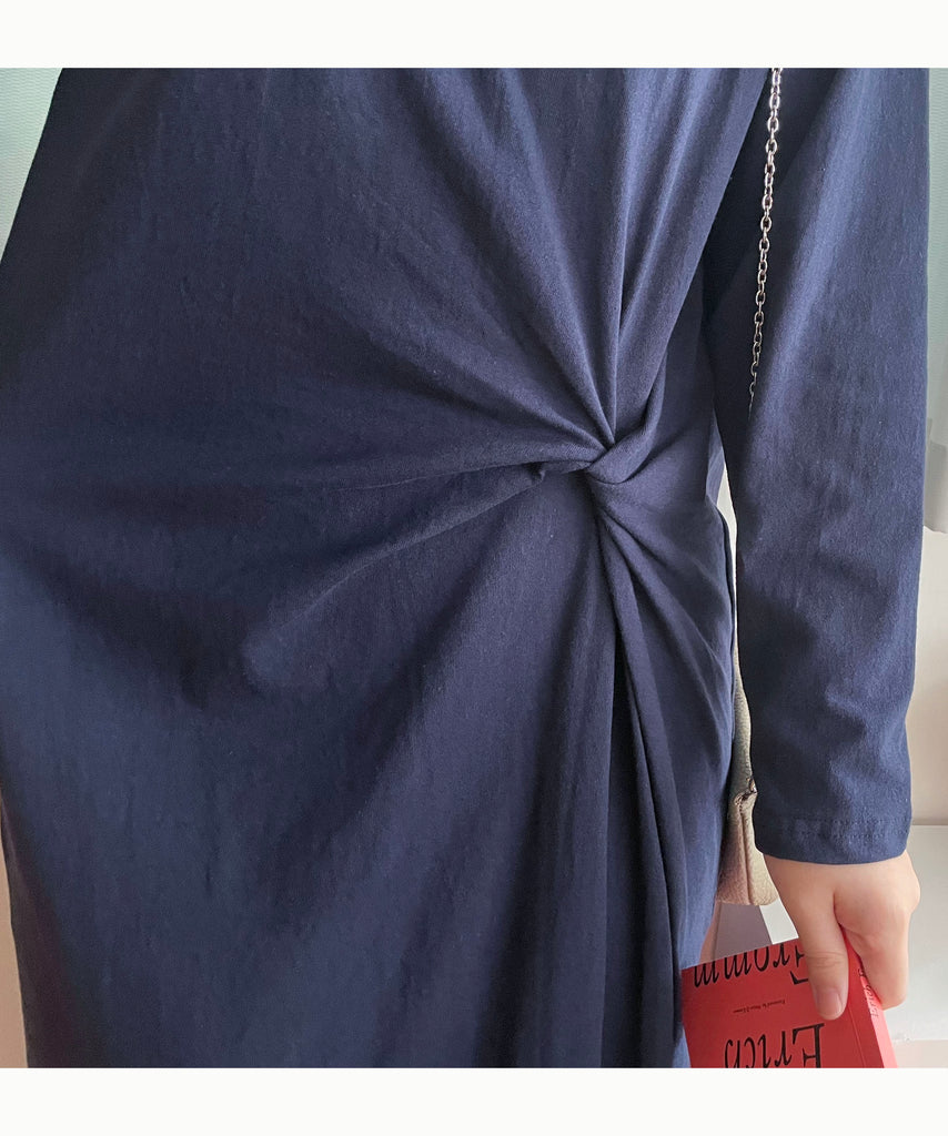 Navy Twist 深藍色側扭紋舒適棉質連身裙, Dress/ DS9356