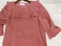 (不透肉雪紡) My ruffle Pearl, Blouse 不透肉雪紡立體荷葉珍珠手袖上衣/ BU9059