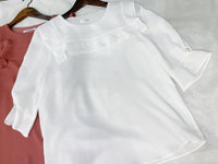 (不透肉雪紡) My ruffle Pearl, Blouse 不透肉雪紡立體荷葉珍珠手袖上衣/ BU9059