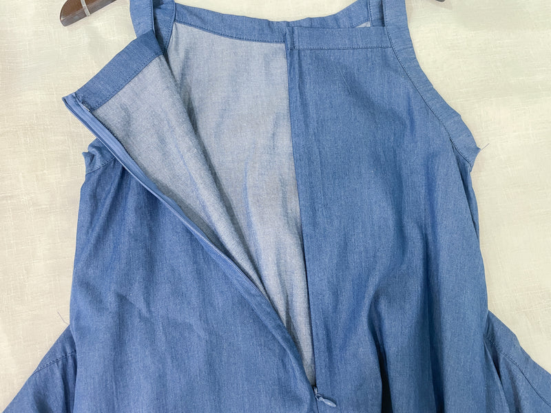 Denim, Dress 牛仔色微入肩寬鬆包式修腰連身裙/ DS9639