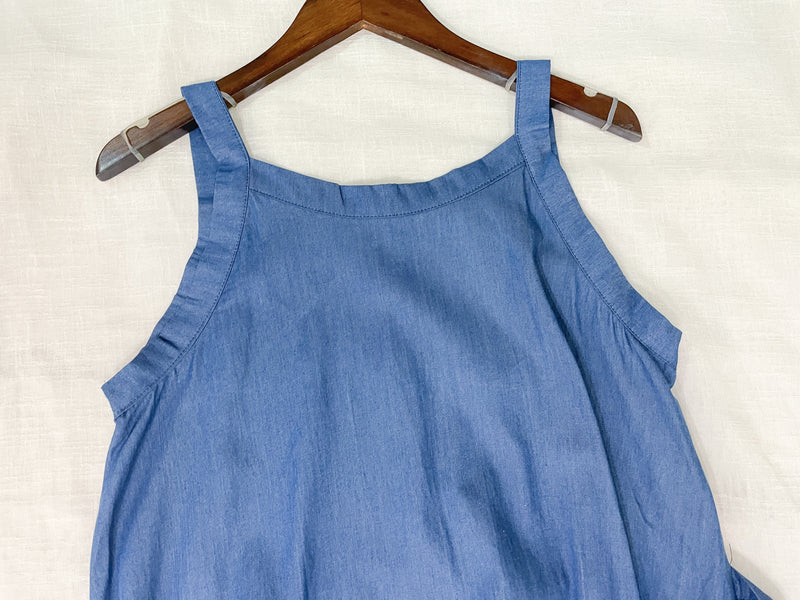 Denim, Dress 牛仔色微入肩寬鬆包式修腰連身裙/ DS9639