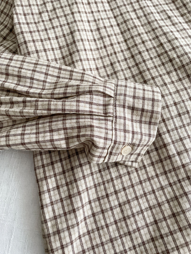 Check Side Dress 啡色小格側修腰恤衫連身裙/ DS9796
