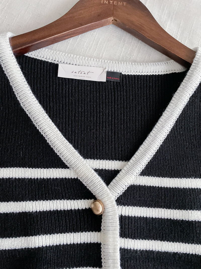 French Stripe Cardigan 法式精緻條紋金鈕小外套/ CD8141