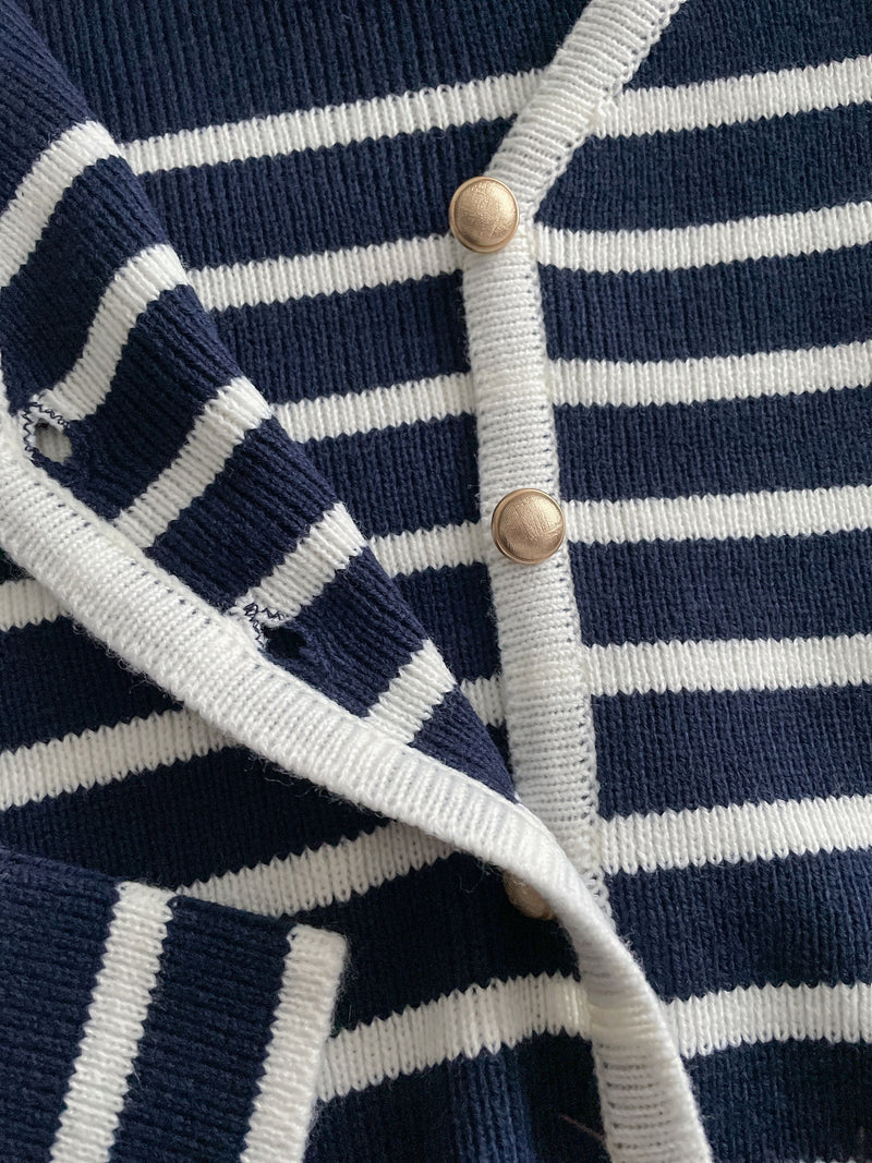 French Stripe Cardigan 法式精緻條紋金鈕小外套/ CD8141