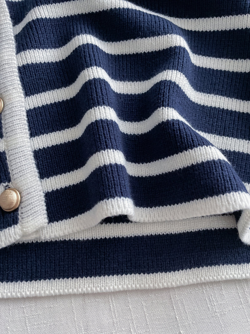 French Stripe Cardigan 法式精緻條紋金鈕小外套/ CD8141