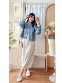 Branches Dress 花枝印花疊V領修腰連身裙/ DS9809