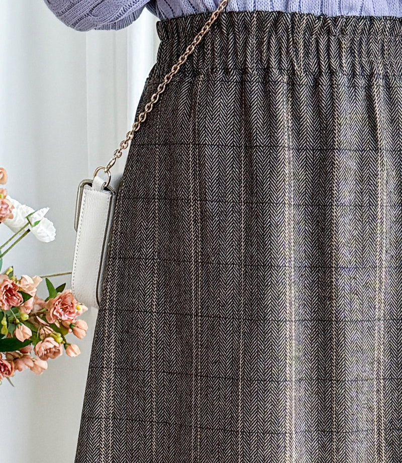 【intent X Korea label】 Houndstooth, Skirt 全橡筋腰斜格紋顯瘦半裙/ SK8857