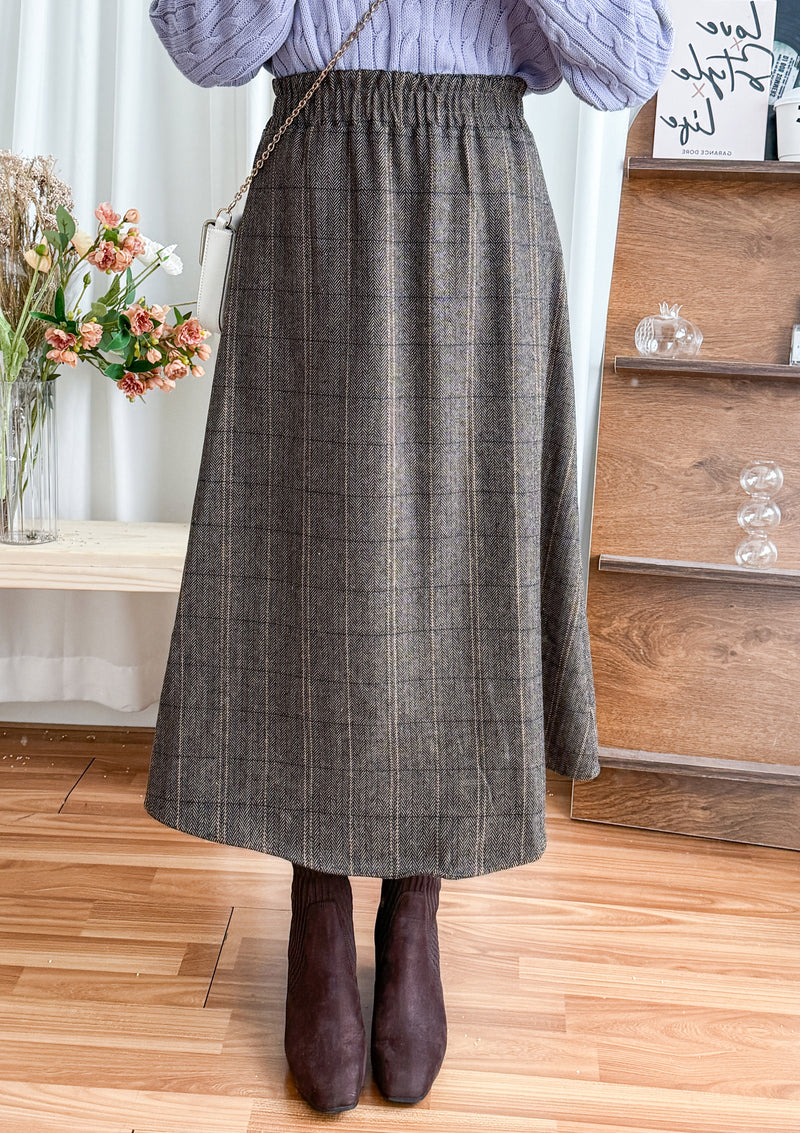 【intent X Korea label】 Houndstooth, Skirt 全橡筋腰斜格紋顯瘦半裙/ SK8857