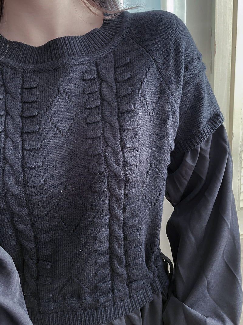 Knit Dress 設計感織紋拼布隨性連身裙/ DS9803