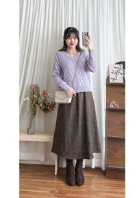 【intent X Korea label】 Houndstooth, Skirt 全橡筋腰斜格紋顯瘦半裙/ SK8857