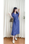 (超靚紫藍色) SlateBlue, Dress 紫藍內鈕扣包式裙擺寬鬆修身連身裙/ DS9640