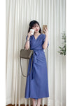 (超靚紫藍色) SlateBlue, Dress 紫藍內鈕扣包式裙擺寬鬆修身連身裙/ DS9640
