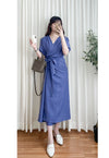 (超靚紫藍色) SlateBlue, Dress 紫藍內鈕扣包式裙擺寬鬆修身連身裙/ DS9640