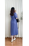 (超靚紫藍色) SlateBlue, Dress 紫藍內鈕扣包式裙擺寬鬆修身連身裙/ DS9640