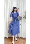 (超靚紫藍色) SlateBlue, Dress 紫藍內鈕扣包式裙擺寬鬆修身連身裙/ DS9640