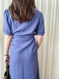 (超靚紫藍色) SlateBlue, Dress 紫藍內鈕扣包式裙擺寬鬆修身連身裙/ DS9640