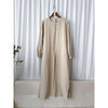 Beige Dress 百搭素雅左右開叉配銀釦腰帶連身裙/ DS9804
