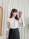(不透肉雪紡) My ruffle Pearl, Blouse 不透肉雪紡立體荷葉珍珠手袖上衣/ BU9059