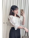 (不透肉雪紡) My ruffle Pearl, Blouse 不透肉雪紡立體荷葉珍珠手袖上衣/ BU9059