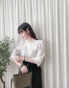 (不透肉雪紡) My ruffle Pearl, Blouse 不透肉雪紡立體荷葉珍珠手袖上衣/ BU9059