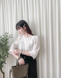 (不透肉雪紡) My ruffle Pearl, Blouse 不透肉雪紡立體荷葉珍珠手袖上衣/ BU9059
