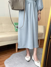[限量現貨回歸]  Audrey, Dress 淡藍輕優雅Casual入肩線領口連身裙/DS9643