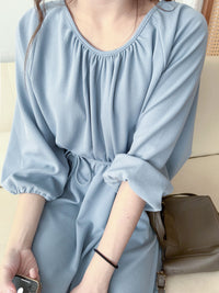 [限量現貨回歸]  Audrey, Dress 淡藍輕優雅Casual入肩線領口連身裙/DS9643