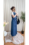 Denim, Dress 牛仔色微入肩寬鬆包式修腰連身裙/ DS9639