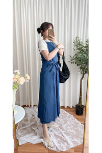 Denim, Dress 牛仔色微入肩寬鬆包式修腰連身裙/ DS9639