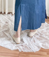 Denim, Dress 牛仔色微入肩寬鬆包式修腰連身裙/ DS9639