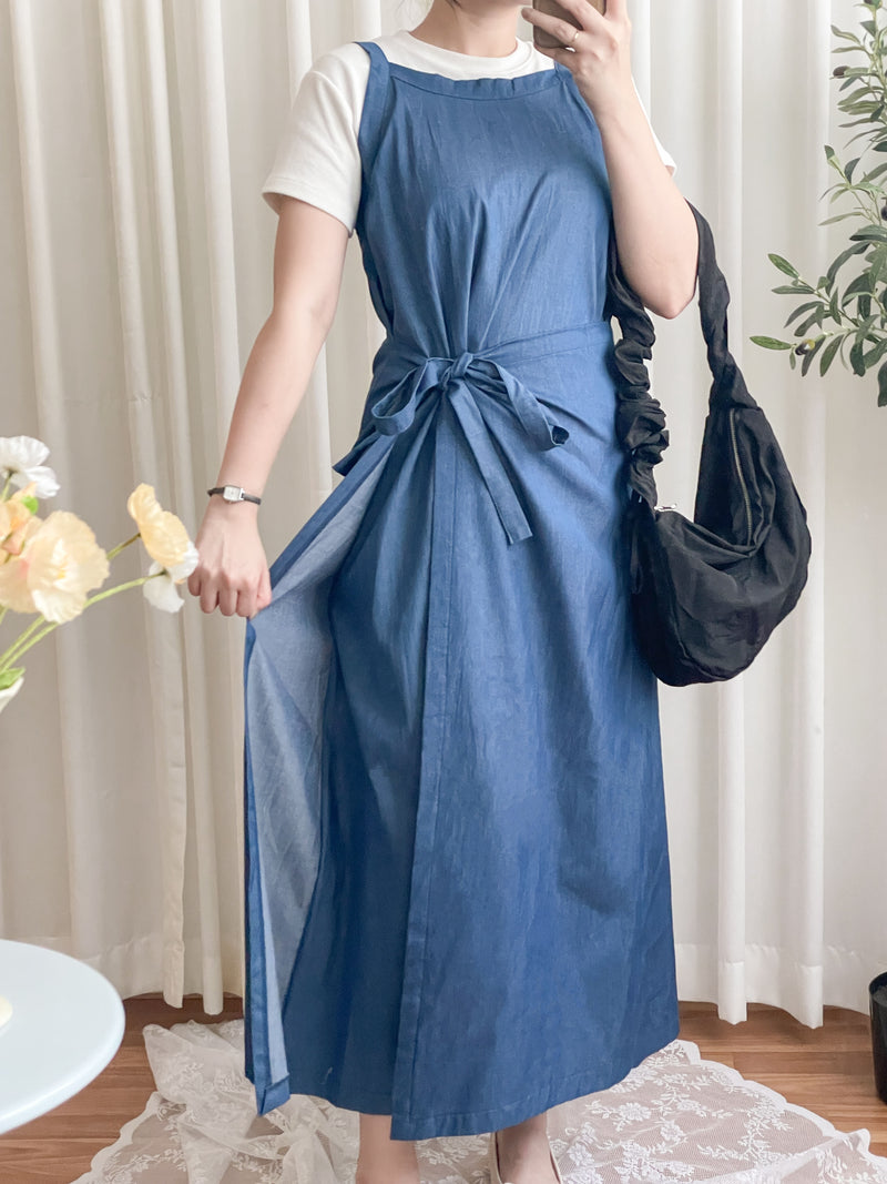 Denim, Dress 牛仔色微入肩寬鬆包式修腰連身裙/ DS9639