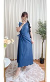 Denim, Dress 牛仔色微入肩寬鬆包式修腰連身裙/ DS9639