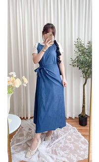 Denim, Dress 牛仔色微入肩寬鬆包式修腰連身裙/ DS9639